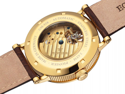 Open back gold case with gold color movement