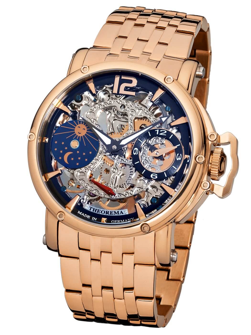 Copacabana Theorema GM-104-11 silver skeleton dial with rose case and rose stainless steel.